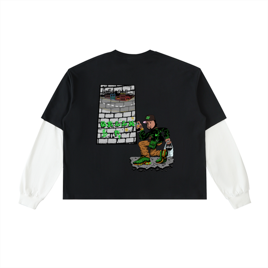 Layered Contrast Sleeve Cotton T-Shirt