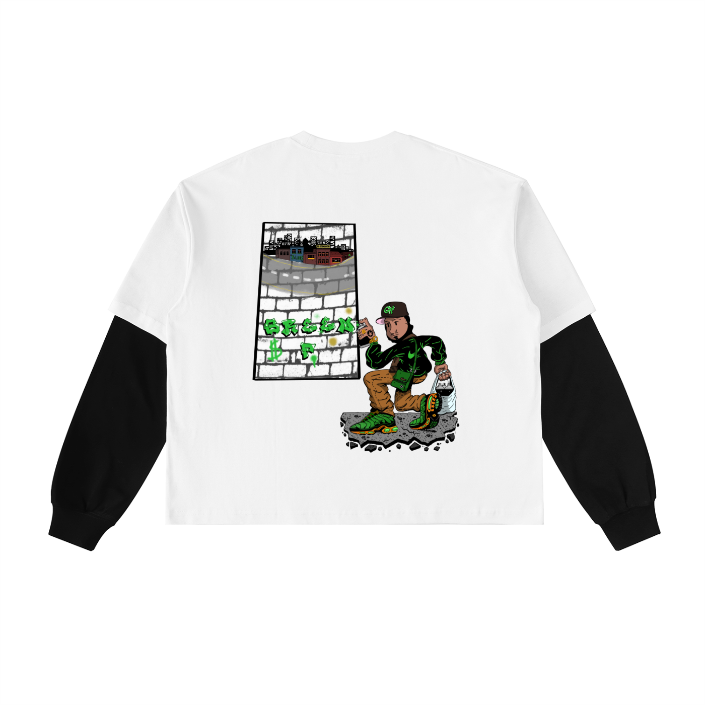 Layered Contrast Sleeve Cotton T-Shirt