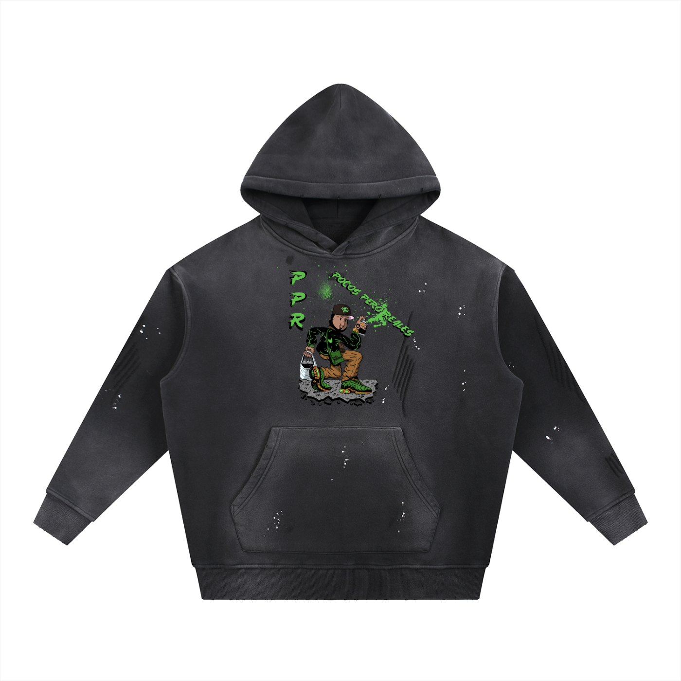 Vintage Washed Frayed Fleece Hoodie