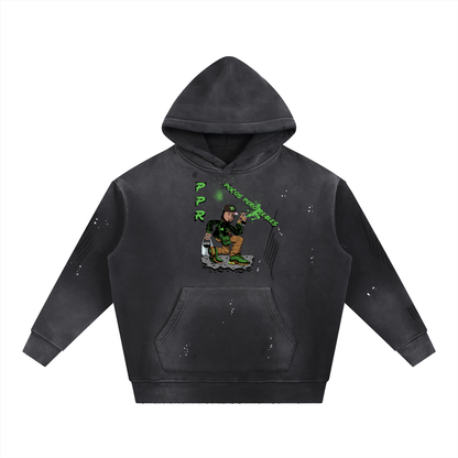 Vintage Washed Frayed Fleece Hoodie