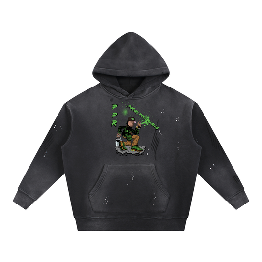 Vintage Washed Frayed Fleece Hoodie