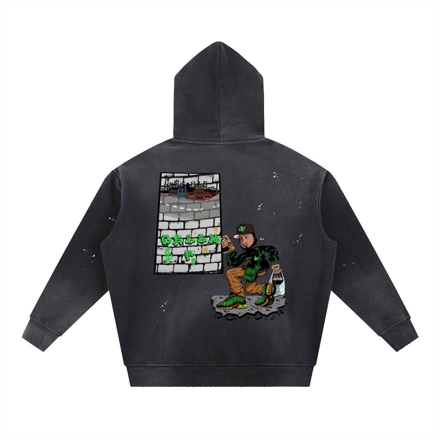 Vintage Washed Frayed Fleece Hoodie