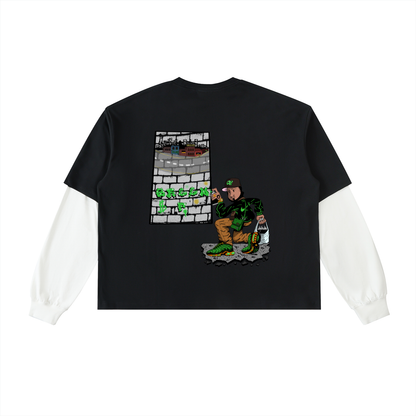 Layered Contrast Sleeve Cotton T-Shirt