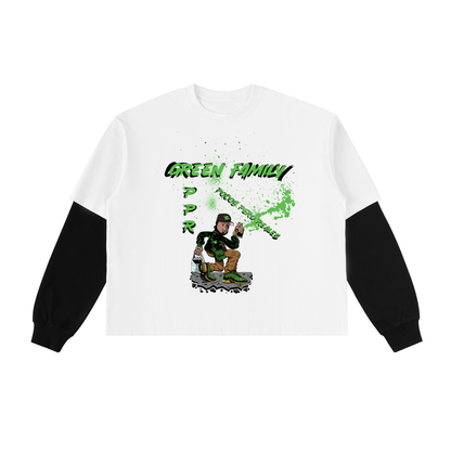 Layered Contrast Sleeve Cotton T-Shirt