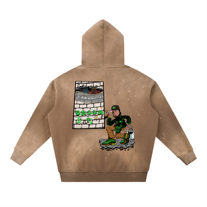 Vintage Washed Frayed Fleece Hoodie