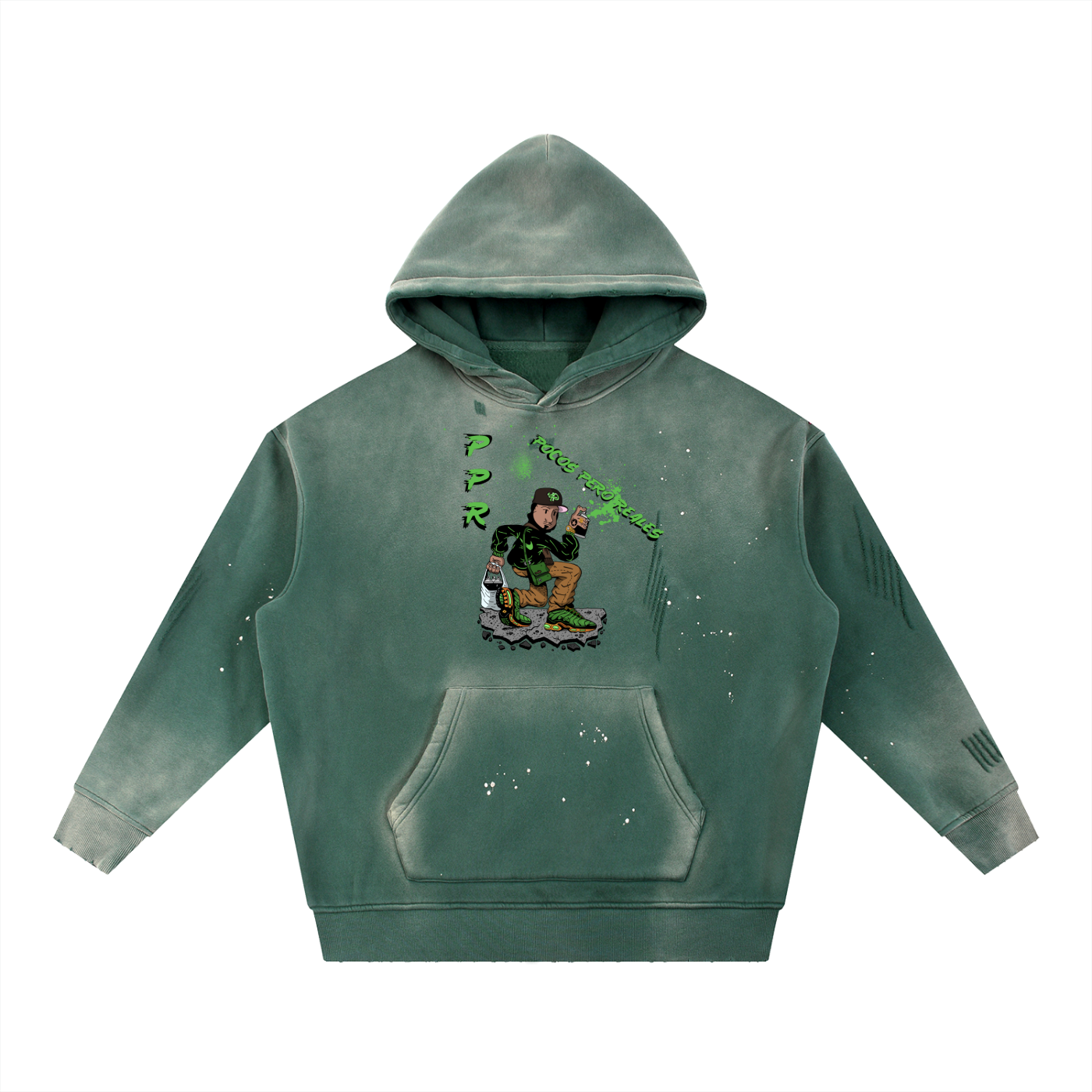 Vintage Washed Frayed Fleece Hoodie