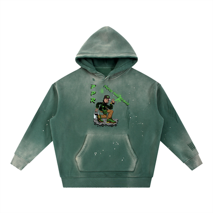 Vintage Washed Frayed Fleece Hoodie