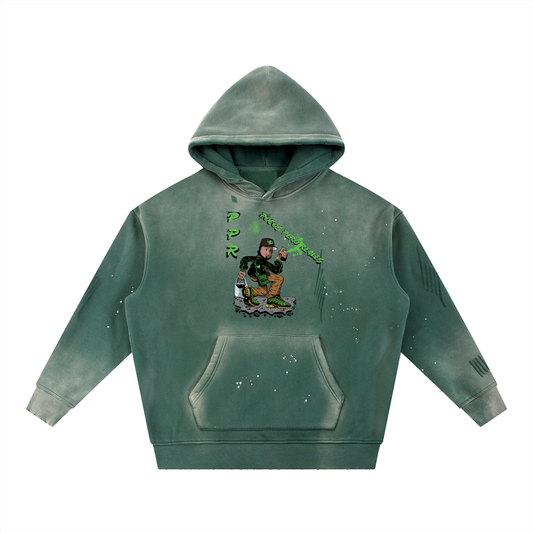 Vintage Washed Frayed Fleece Hoodie